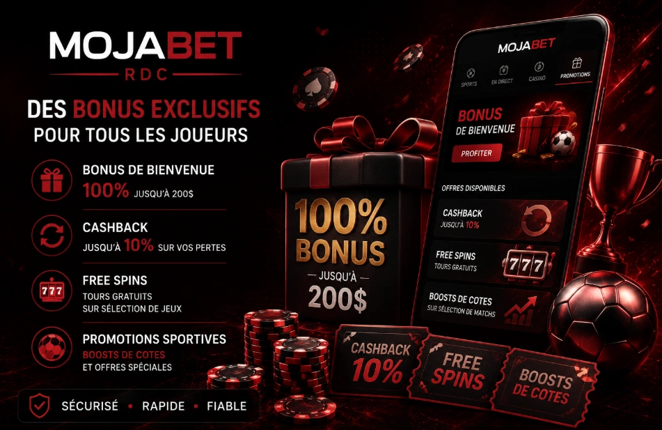 Mojabet RDC bonus exclusifs cashback free spins et promotions sportives